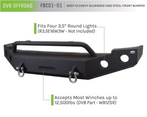 Chevrolet Silverado 1500 Bumper - Front - DV8 Offroad - Steel, 2 Stage Powder Coat Finish - Black Powdercoat - `07-`13